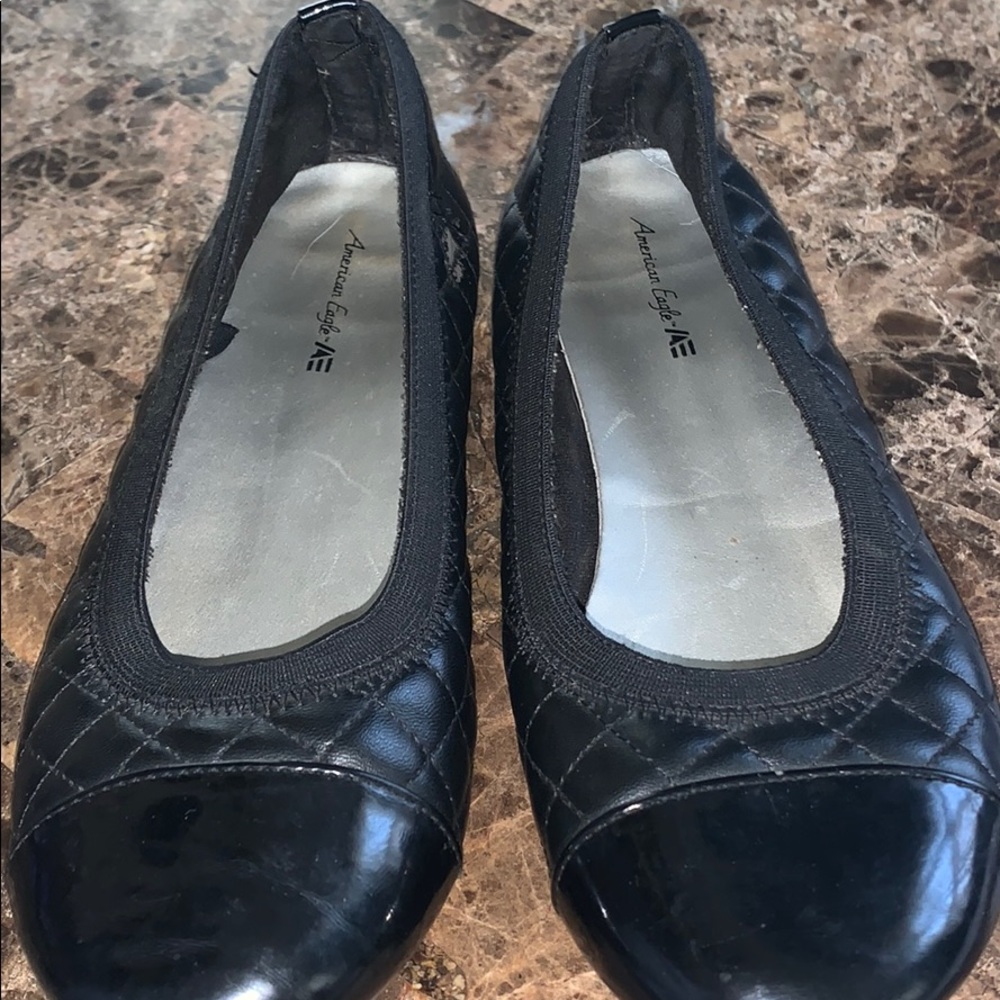 Black American Eagle Leather Flats